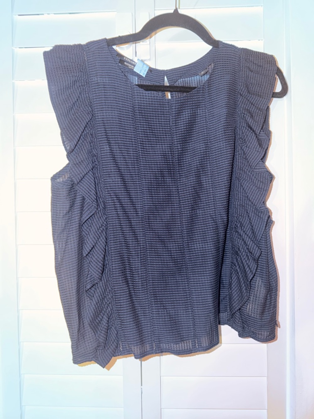 Scotch & Soda Navy Textured Ruffle-Sleeve Blouse
